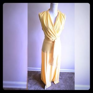 Yellow V-neck Sleeveless Maxi Dress